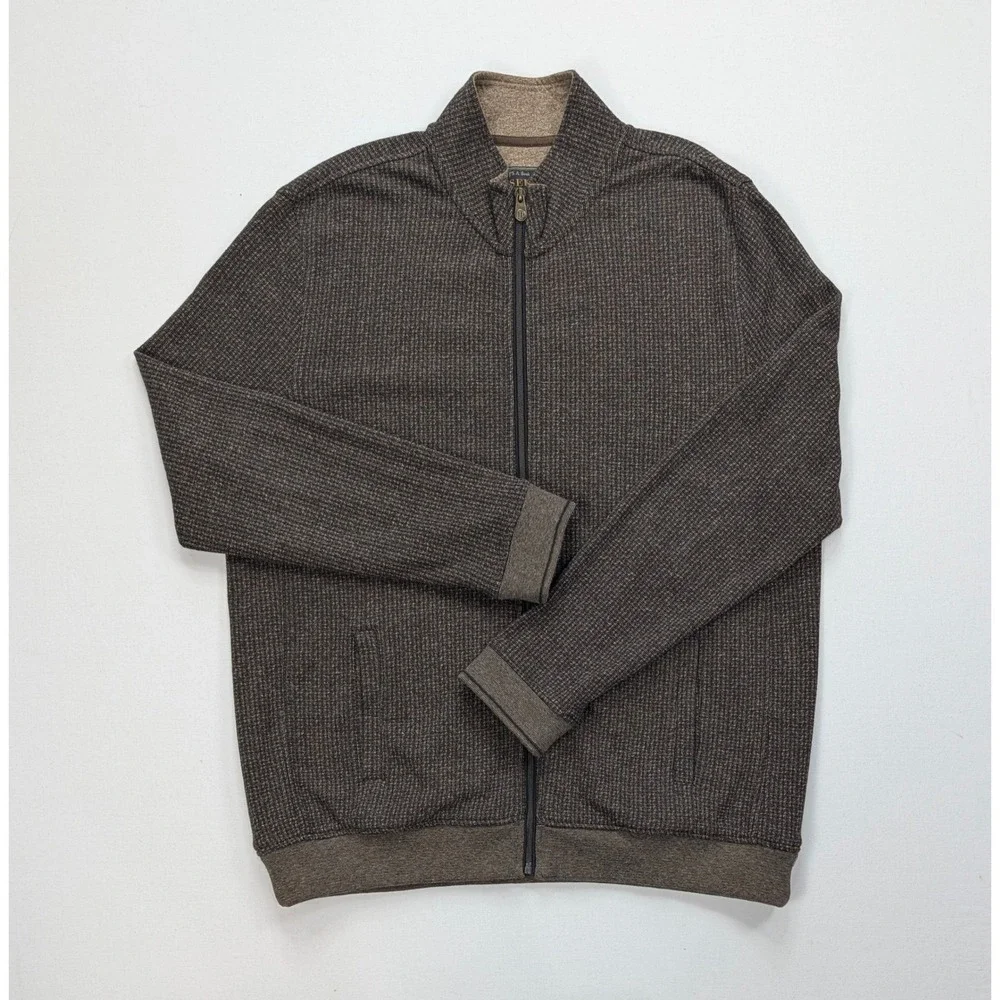 Jos A Bank Reserve Full Zip Sweater Jacket Brown Cotton Men's L